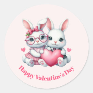 Schattige konijnen delen een hart Valentijnsdag Ronde Sticker