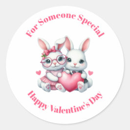 Schattige konijnen delen een hart Valentijnsdag Ronde Sticker