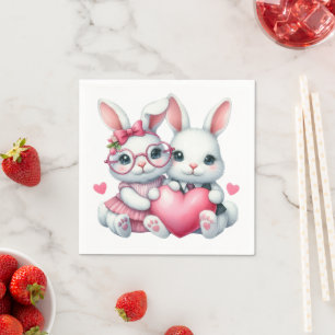 Schattige Konijnen Delen Een Hart Valentijnsdag Servet