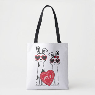 Schattige konijnen die hartenzonnenbrillen dragen tote bag