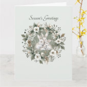 Schattige konijnen in een bloemige winterkrans kaart (Gele Bloem)