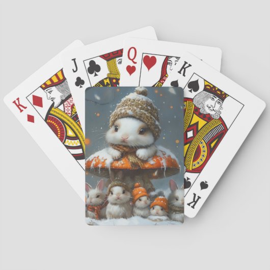 Schattige Konijnen in Sneeuw Winter Speelkaarten (Achterkant)