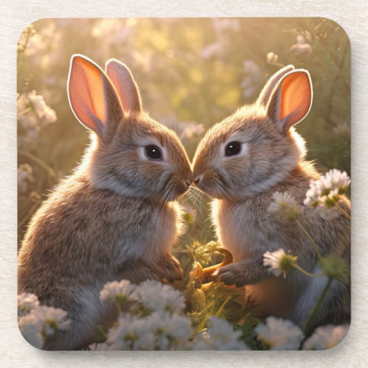 Schattige konijnen in Spring Meadow Design Bier Onderzetter (Voorkant)