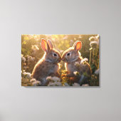 Schattige konijnen in Spring Meadow Design Canvas Afdruk (Voorkant)