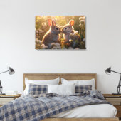 Schattige konijnen in Spring Meadow Design Canvas Afdruk (Insitu (Slaapkamer))