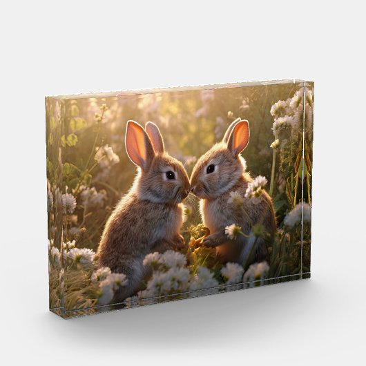 Schattige konijnen in Spring Meadow Design Fotoblokken (Links)