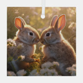 Schattige konijnen in Spring Meadow Design Glas Ornament (Achterkant)