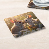 Schattige konijnen in Spring Meadow Design Kartonnen Onderzetters (Schuin)