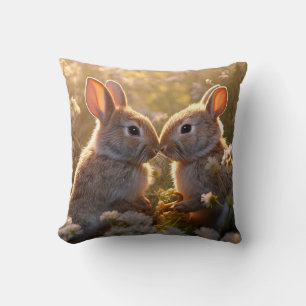 Schattige konijnen in Spring Meadow Design Kussen