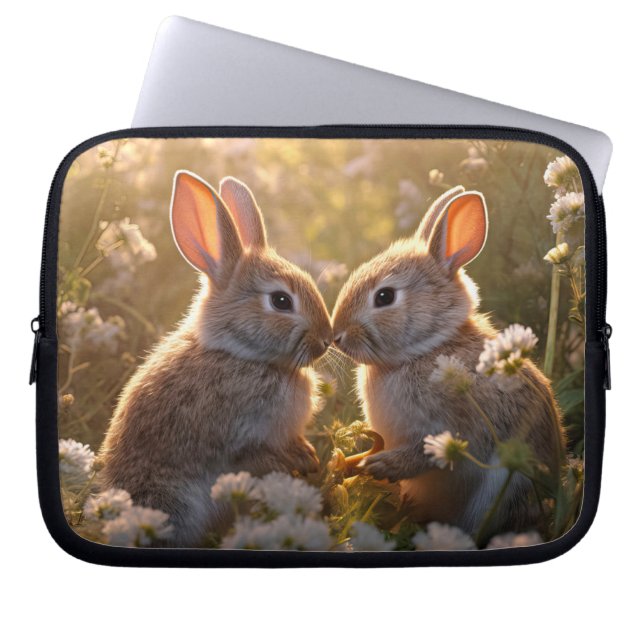 Schattige konijnen in Spring Meadow Design Laptop Sleeve (Voorkant)