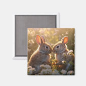 Schattige konijnen in Spring Meadow Design Magneet (Voorkant / Achterkant)