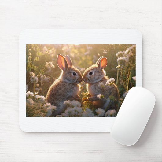 Schattige konijnen in Spring Meadow Design Muismat (Met muis)
