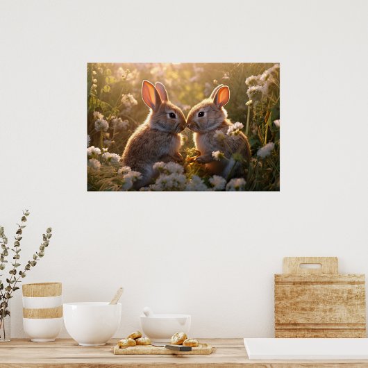 Schattige konijnen in Spring Meadow Design Poster (Keuken)