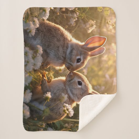 Schattige konijnen in Spring Meadow Design Sherpa Deken (Voorkant)