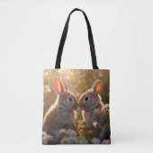 Schattige konijnen in Spring Meadow Design Tote Bag (Voorkant)