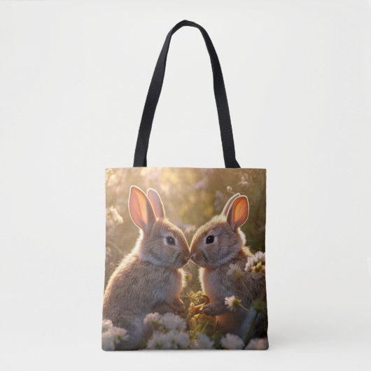 Schattige konijnen in Spring Meadow Design Tote Bag (Voorkant)