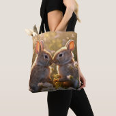 Schattige konijnen in Spring Meadow Design Tote Bag (Dichtbij)