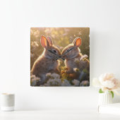 Schattige konijnen in Spring Meadow Design Vierkante Klok (Huis)