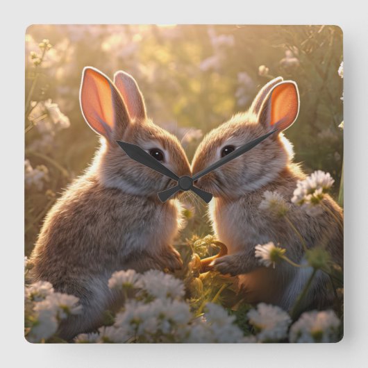 Schattige konijnen in Spring Meadow Design Vierkante Klok (Voorkant)