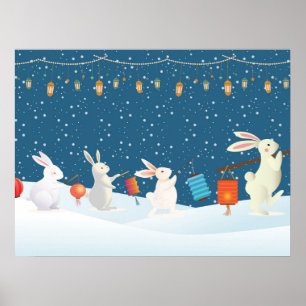 Schattige Konijnen Lantaarn Optocht Door Sneeuw Ke Poster
