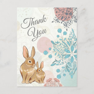 Schattige Konijnen met Bloemen Lente Dank Je Briefkaart