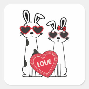 Schattige Konijnen met Hartzonnebril Vierkante Sticker