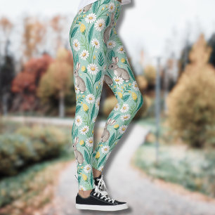 Schattige Konijnen Tussen Witte Madeliefjes Leggings