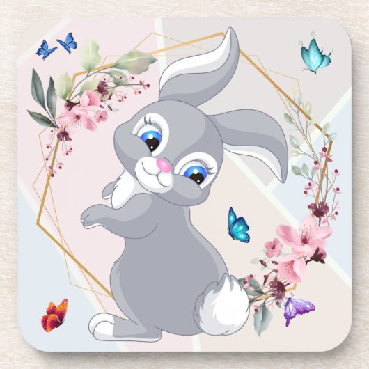 Schattige konijnenbloemblinders thema bier onderzetter (Voorkant)