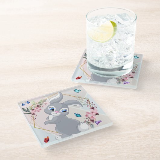 Schattige konijnenbloemblinders thema glazen onderzetter (Schuin)