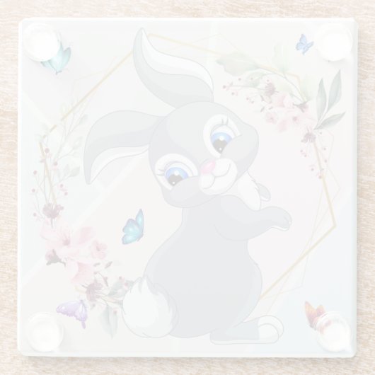 Schattige konijnenbloemblinders thema glazen onderzetter (Achterkant)