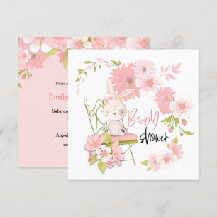 Schattige konijnenbloemen wit roze meisje Baby sho Kaart