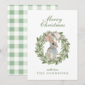 Schattige konijnenbunny in een Wreater Kerstmis Feestdagenkaart (Voorkant / Achterkant)