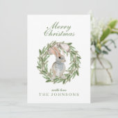 Schattige konijnenbunny in een Wreater Kerstmis Feestdagenkaart (Staand voorkant)
