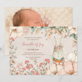  Schattige konijnenfoto bloemen baby meisje geboor Aankondiging