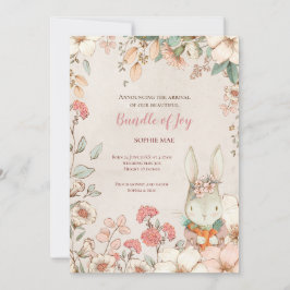  Schattige konijnenfoto bloemen baby meisje geboor Aankondiging