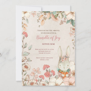  Schattige konijnenfoto bloemen baby meisje geboor Aankondiging