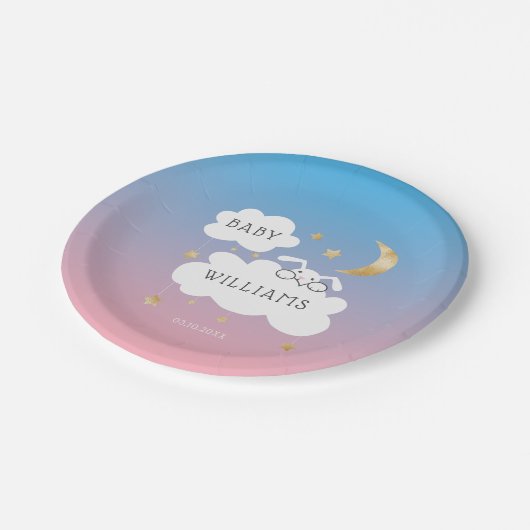 Schattige konijnengeslacht onthullen partij roze b papieren bordje (Gekanteld)