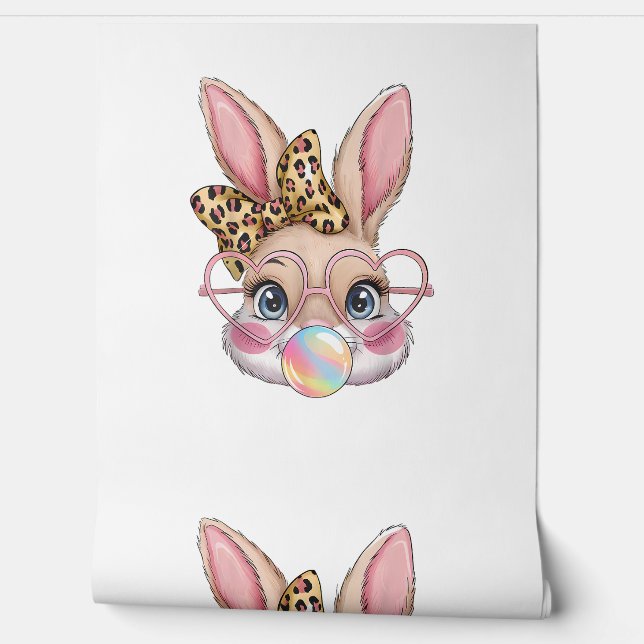 Schattige konijnengezicht Leopard Bow Girls Happy  Behang (Afrollen)
