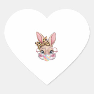 Schattige konijnengezicht Leopard Bow Girls Happy Hart Sticker