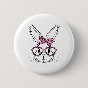 Schattige konijnengezicht met Bandana Heart Gles E Ronde Button 5,7 Cm