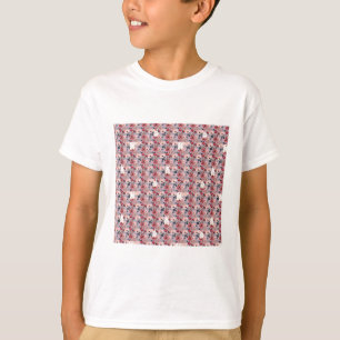 schattige konijnengezichten op paarse bloemenprint t-shirt