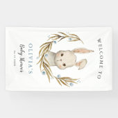 Schattige Konijnenjongen Baby shower Welkom Spandoek (Horizontaal)