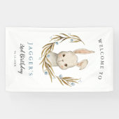 Schattige Konijnenjongen Verjaardagsfeestje Welkom Spandoek (Horizontaal)