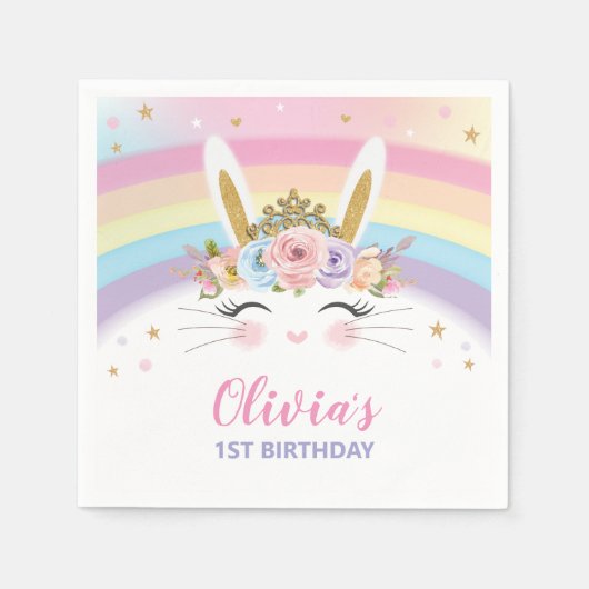 Schattige konijnenkonijn 1e verjaardagsfeestje ser servet (Voorkant)