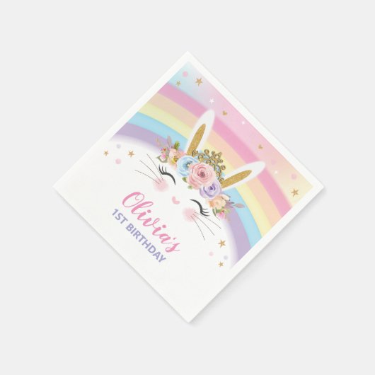 Schattige konijnenkonijn 1e verjaardagsfeestje ser servet (Hoek)
