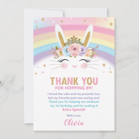 Schattige Konijnenkonijn 1e Verjaardagsmeisje Dank Kaart (Voorkant)