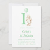 Schattige Konijnenkonijn & Ballongroen 1e Verjaard Kaart (Voorkant)