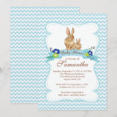 Schattige Konijnenkonijn Jongen Baby Douche Uitnod Kaart (Voorkant / Achterkant)