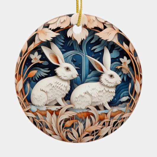 Schattige Konijnenkonijn Kerstmis Gepersonaliseerd Keramisch Ornament (Voorkant)