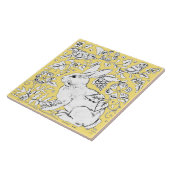 Schattige Konijnenkonijn Tekening op Geel, Vogelbl Tegeltje (Zijkant)